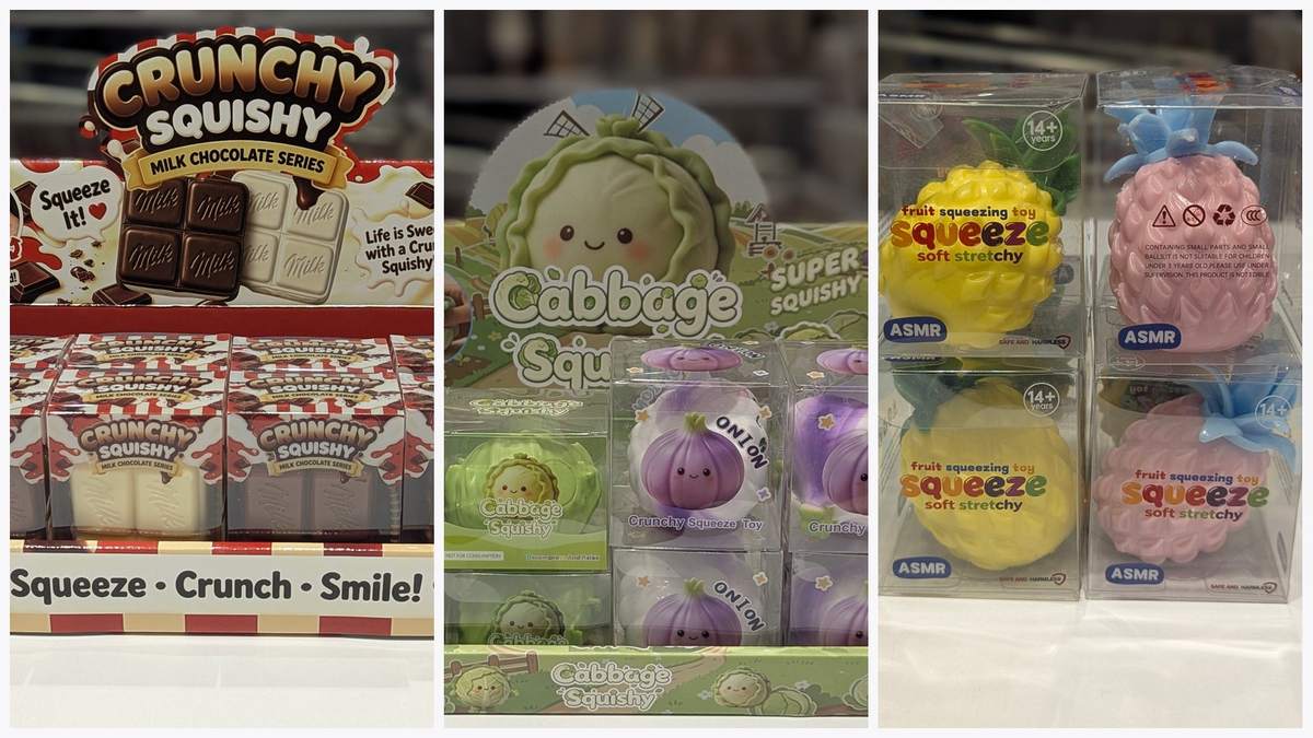 Gniotki w juppi w Galerii Mallwowej — Crunchy Squishy w kształcie czekolady, kapusta i cebula oraz rozciągliwe ananasy