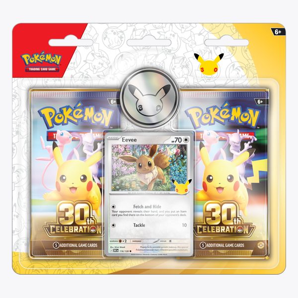Pokémon TCG: 30th Celebration 2-pack — blister z kartą Eevee, żetonem i dwoma boosterami