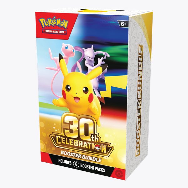 Pokémon TCG: 30th Celebration Booster Bundle — pudełko z sześcioma boosterami, Pikachu, Mew i Mewtwo