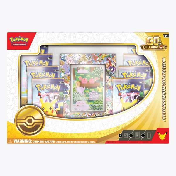 Pokémon TCG: 30th Celebration Ditto Premium Collection — pudełko z kartą Ditto i boosterami